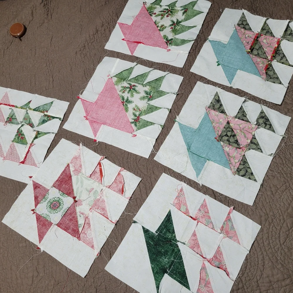 Set of 7 Holiday Quilt Squares holiday basket homemade block quilt squares